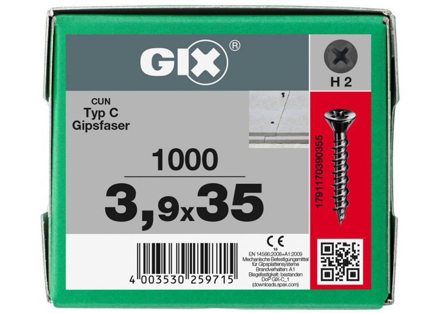 SPS SPAX Gyproc GIX C 3.9 x 35 / 1000st zwart gefosfateerd gipsvezelplaten