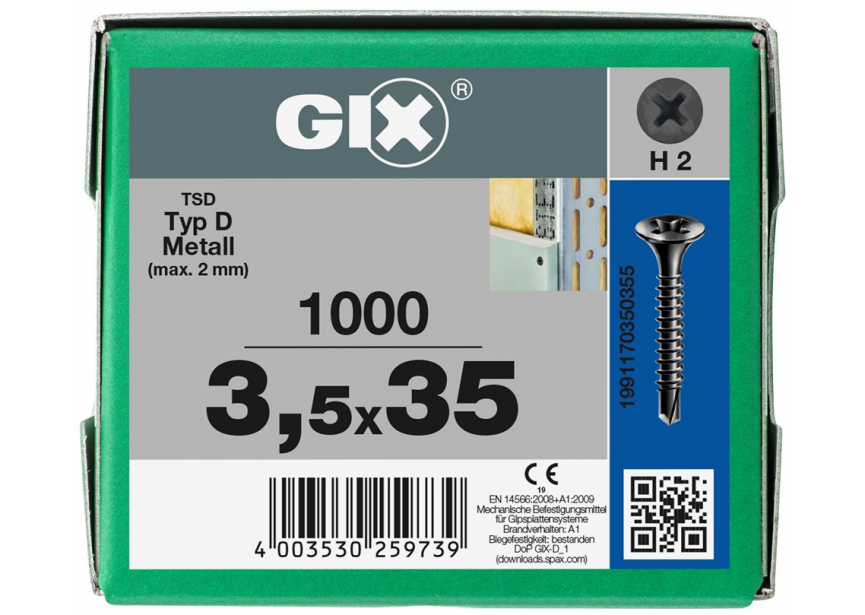 SPS SPAX Gyproc GIX D 3.5 x 35 / 1000st zwart gefosfateerd zelftappend metaal pr