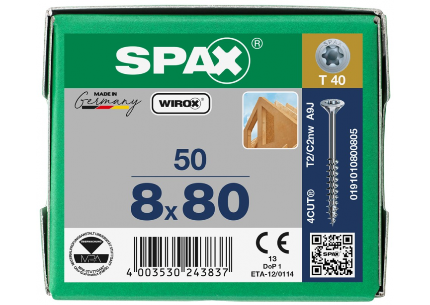 Constructieschroef SPAX VK  8 x 80 T40 /1st Wirox