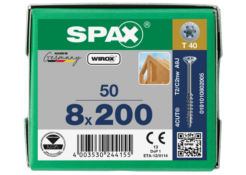 Constructieschroef SPAX VK  8 x200 T40 /1st Wirox