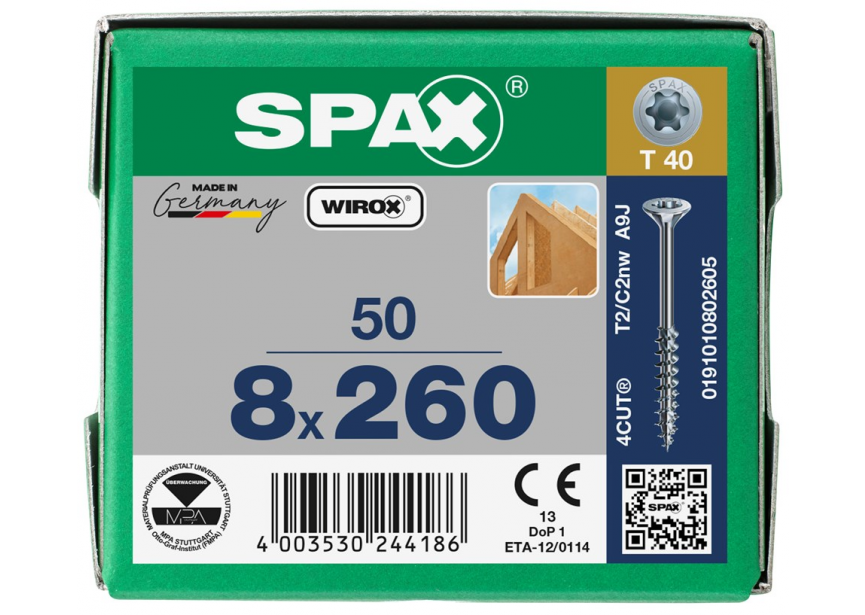Constructieschroef SPAX VK  8 x260 T40 /1st Wirox