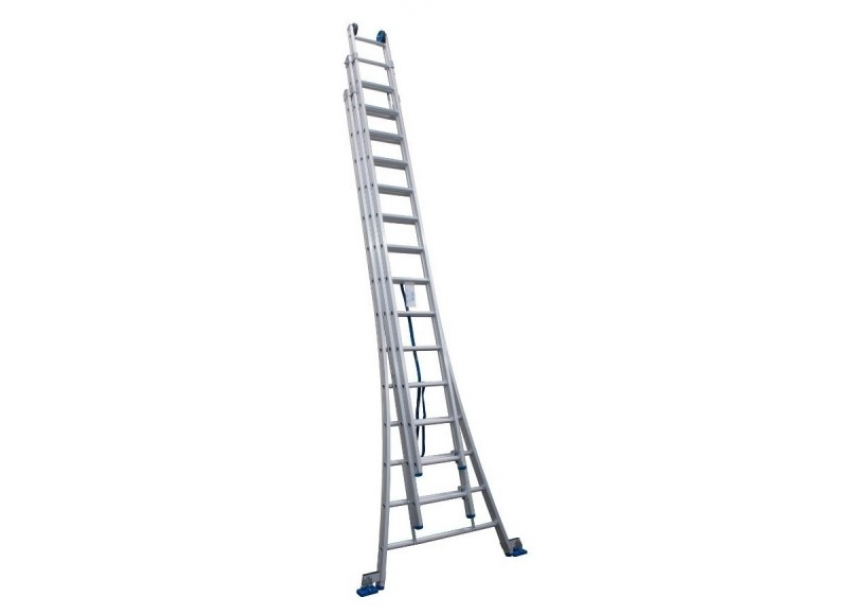 Solide D14 schuifladder 3 x 14 sporten open voet + verbredingsvoeten 390/915cm