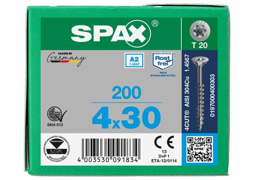 SPS SPAX GD 4.0 x 30 T20 inox A2 /200st 