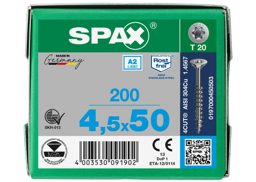 SPS SPAX GD 4.5 x 50 T20 inox A2 /200st 