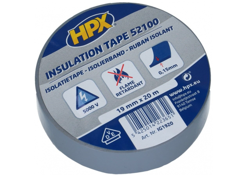 Isolatietape HPX 52100 19mmx20m grijs 
