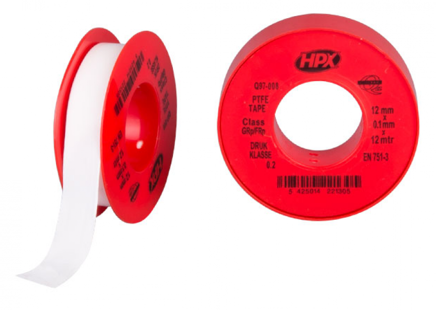 Teflon PTFE tape HPX 0.1x12mmx12m (water/lucht/gas)