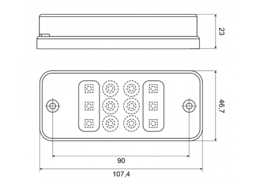 Mistachterlicht 12 LEDs 108x47x23mm rood (700R-LED)