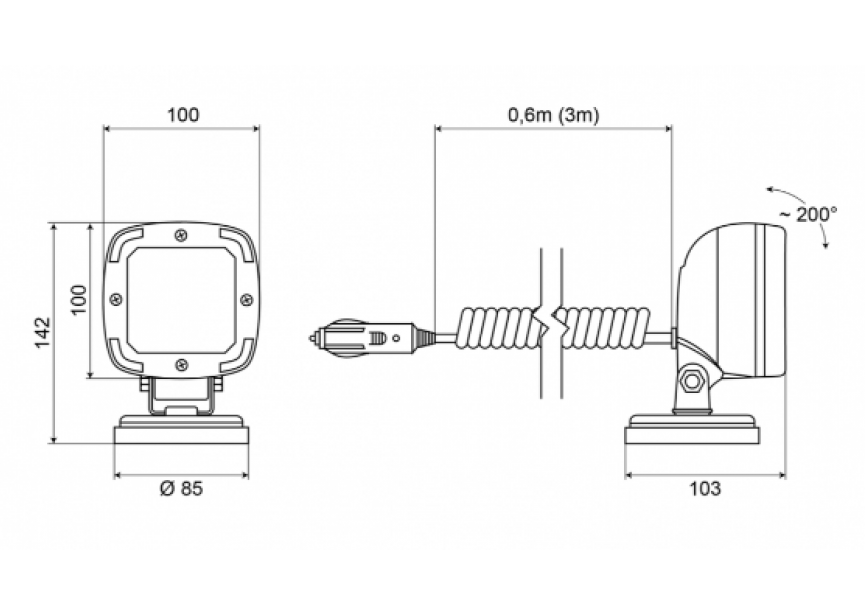 Werklamp LED wit 600 Lumen magnetisch (467 LED-MAG) met 12/24V autostekker