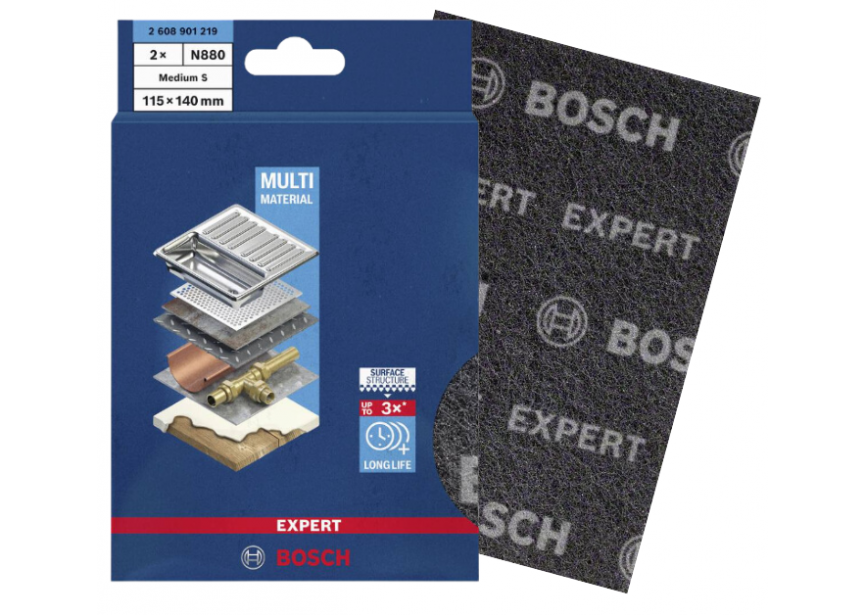 Schuurvlies Bosch 115x140mm medium /2st (2.608.901.219) Expert N880 zwart