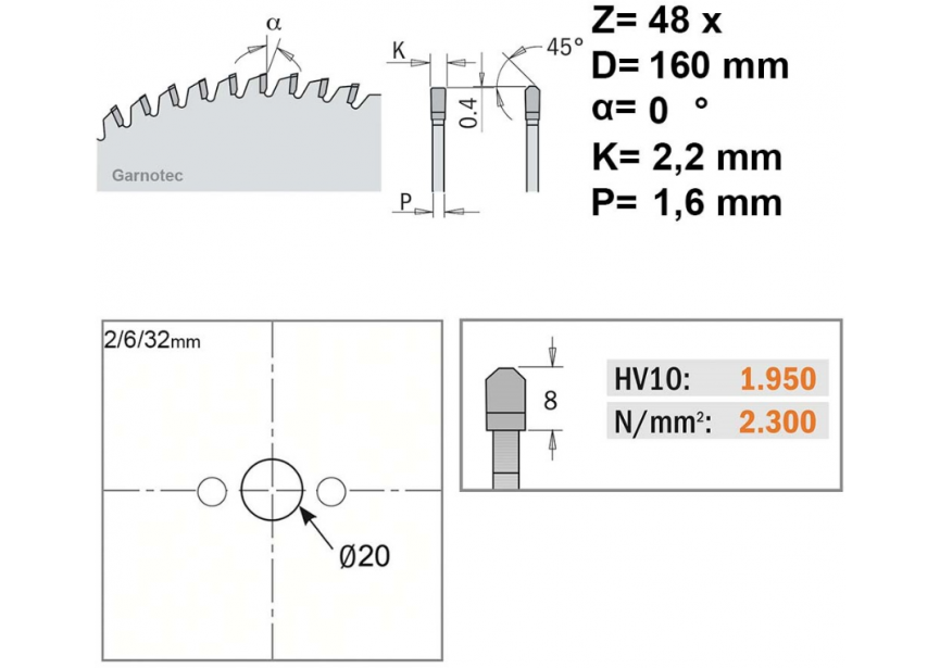 Cirkelzaagblad CMT Ø160x20x2.2mm 48T (223.048.06H) Trespa, Formica, Corian...