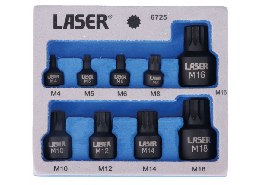 Slagdoppenset XZN 9dlg M4-M18 LA6725 Laser Tools (1/4-3/8-1/2)